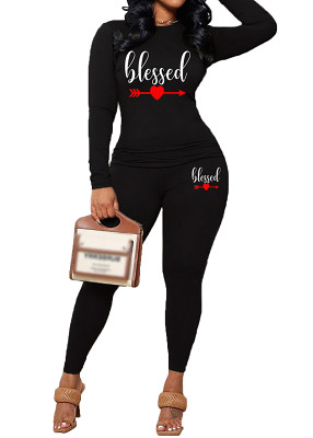 Womens Long Sleeve Tracksuit Crewneck Tops And Long Pants Printed Leisure 2 Piece Outfits