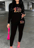 Womens Long Sleeve Tracksuit Crewneck Tops And Long Pants Printed Leisure 2 Piece Outfits
