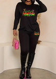Womens Long Sleeve Tracksuit Crewneck Tops And Long Pants Printed Leisure 2 Piece Outfits