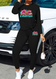Womens Long Sleeve Tracksuit Crewneck Pullover Tops And Long Pants Printed Leisure 2 Piece Outfits