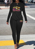 Womens Long Sleeve Tracksuit Crewneck Tops And Long Pants Printed Leisure 2 Piece Outfits