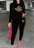 Womens Long Sleeve Tracksuit Crewneck Tops And Long Pants Printed Leisure 2 Piece Outfits