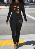Womens Long Sleeve Tracksuit Crewneck Tops And Long Pants Printed Leisure 2 Piece Outfits