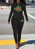 Womens Long Sleeve Tracksuit Crewneck Tops And Long Pants Printed Leisure 2 Piece Outfits
