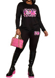 Womens Long Sleeve Tracksuit Crewneck Tops And Long Pants Printed Leisure 2 Piece Outfits