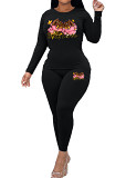Womens Long Sleeve Tracksuit Crewneck Tops And Long Pants Printed Leisure 2 Piece Outfits