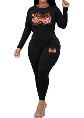 Womens Long Sleeve Tracksuit Crewneck Tops And Long Pants Printed Leisure 2 Piece Outfits