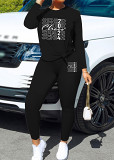 Womens Long Sleeve Tracksuit Crewneck Tops And Long Pants Printed Leisure 2 Piece Outfits