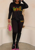 Womens Long Sleeve Tracksuit Crewneck Tops And Long Pants Printed Leisure 2 Piece Outfits