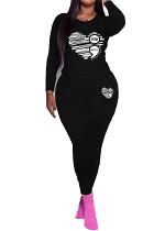 Womens Long Sleeve Tracksuit Crewneck Tops And Long Pants Printed Leisure 2 Piece Outfits