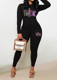 Womens Long Sleeve Tracksuit Crewneck Pullover Tops And Long Pants Printed Leisure 2 Piece Outfits