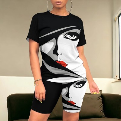 Printed stitching fashion temperament two-piece set
