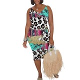 Leopard v neck sleeveless summer printed women casual dress