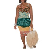 Leopard v neck sleeveless summer printed women casual dress