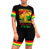 Fashion women summer short sleeve casual printied two piece shorts set