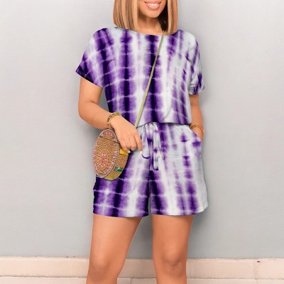 Fashion women's casual tie dye printing two piece set