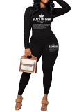 Womens Long Sleeve Tracksuit Crewneck Tops And Long Pants Printed Leisure 2 Piece Outfits