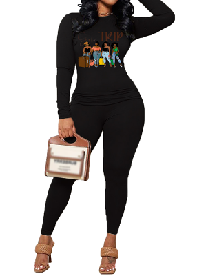 Womens Long Sleeve Tracksuit Crewneck Tops And Long Pants Printed Leisure 2 Piece Outfits