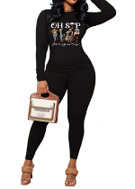 Womens Long Sleeve Tracksuit Crewneck Tops And Long Pants Printed Leisure 2 Piece Outfits