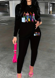 Womens Long Sleeve Tracksuit Crewneck Tops And Long Pants Printed Leisure 2 Piece Outfits