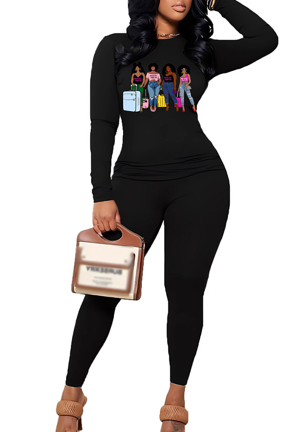 Womens Long Sleeve Tracksuit Crewneck Tops And Long Pants Printed Leisure 2 Piece Outfits
