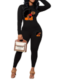 Womens Long Sleeve Tracksuit Crewneck Tops And Long Pants Printed Leisure 2 Piece Outfits