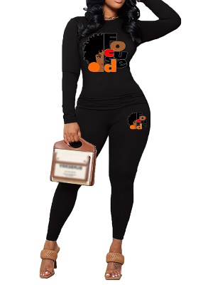 Womens Long Sleeve Tracksuit Crewneck Tops And Long Pants Printed Leisure 2 Piece Outfits
