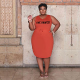 Plus size sleeveless v neck printed women summer knee length dress