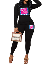 Womens Long Sleeve Tracksuit Crewneck Tops And Long Pants Printed Leisure 2 Piece Outfits