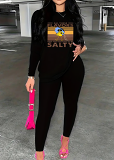 Womens Long Sleeve Tracksuit Crewneck Tops And Long Pants Printed Leisure 2 Piece Outfits