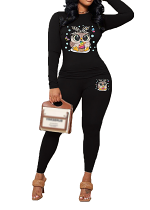 Womens Long Sleeve Tracksuit Crewneck Tops And Long Pants Printed Leisure 2 Piece Outfits