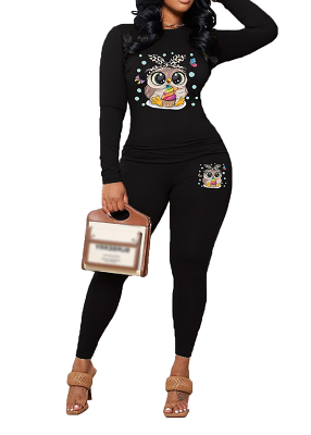 Womens Long Sleeve Tracksuit Crewneck Tops And Long Pants Printed Leisure 2 Piece Outfits