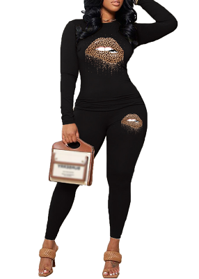 Womens Long Sleeve Tracksuit Crewneck Tops And Long Pants Printed Leisure 2 Piece Outfits