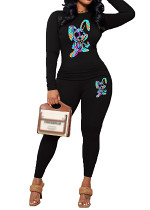 Womens Long Sleeve Tracksuit Crewneck Tops And Long Pants Printed Leisure 2 Piece Outfits