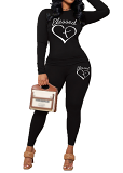 Womens Long Sleeve Tracksuit Crewneck Tops And Long Pants Printed Leisure 2 Piece Outfits