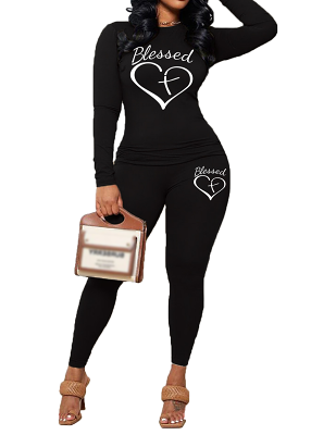 Womens Long Sleeve Tracksuit Crewneck Tops And Long Pants Printed Leisure 2 Piece Outfits