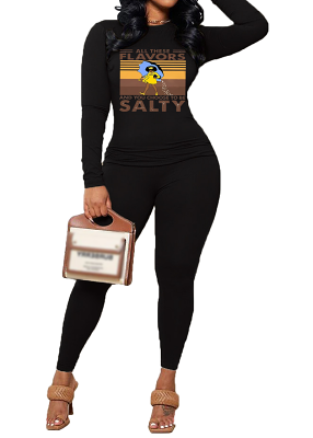 Womens Long Sleeve Tracksuit Crewneck Tops And Long Pants Printed Leisure 2 Piece Outfits