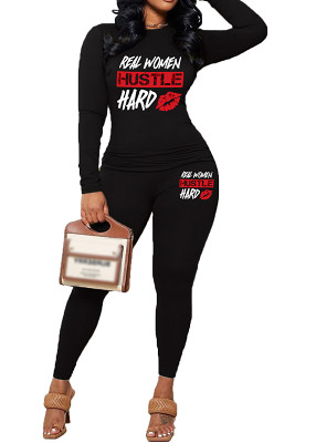 Womens Long Sleeve Tracksuit Crewneck Tops And Long Pants Printed Leisure 2 Piece Outfits