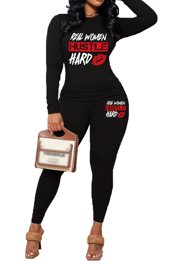 Womens Long Sleeve Tracksuit Crewneck Tops And Long Pants Printed Leisure 2 Piece Outfits