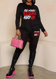 Womens Long Sleeve Tracksuit Crewneck Tops And Long Pants Printed Leisure 2 Piece Outfits