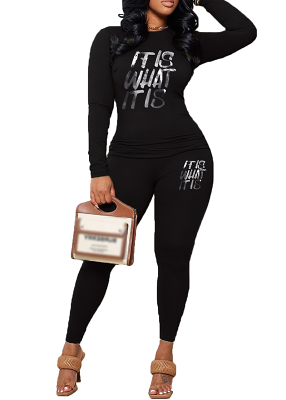 Womens Long Sleeve Tracksuit Crewneck Tops And Long Pants Printed Leisure 2 Piece Outfits