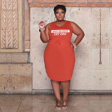 Plus size sleeveless v neck printed women summer knee length dress