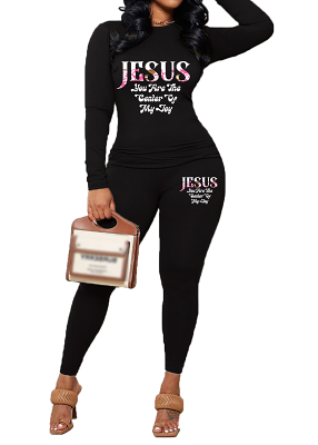 Womens Long Sleeve Tracksuit Crewneck Tops And Long Pants Printed Leisure 2 Piece Outfits