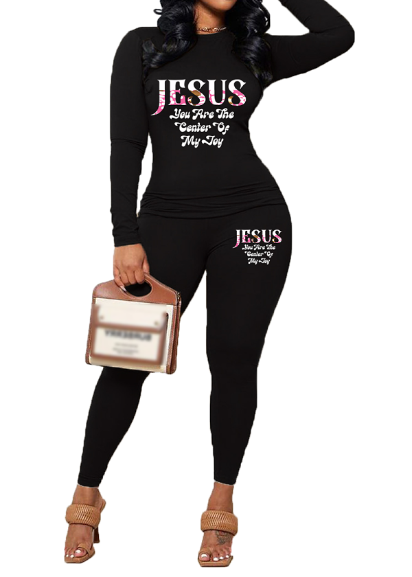Womens Long Sleeve Tracksuit Crewneck Tops And Long Pants Printed Leisure 2 Piece Outfits