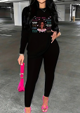 Womens Long Sleeve Tracksuit Crewneck Tops And Long Pants Printed Leisure 2 Piece Outfits