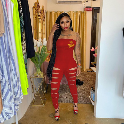 Strapless Hollow Slit Bodycon Women One Piece Jumpsuit