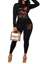 Womens Long Sleeve Tracksuit Crewneck Tops And Long Pants Printed Leisure 2 Piece Outfits