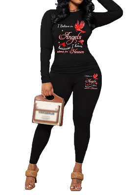 Womens Long Sleeve Tracksuit Crewneck Tops And Long Pants Printed Leisure 2 Piece Outfits