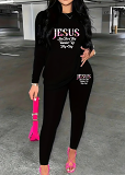 Womens Long Sleeve Tracksuit Crewneck Tops And Long Pants Printed Leisure 2 Piece Outfits