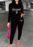 Womens Long Sleeve Tracksuit Crewneck Tops And Long Pants Printed Leisure 2 Piece Outfits